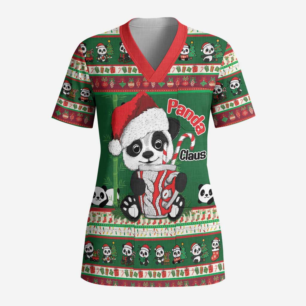 Cute Panda Claus Christmas Scrub Top Panda Santa Claus - Wonder Print Shop