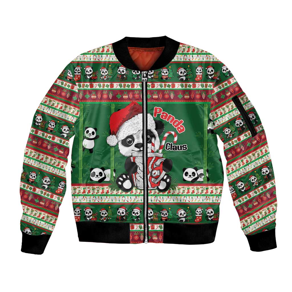 Cute Panda Claus Christmas Sleeve Zip Bomber Jacket Panda Santa Claus - Wonder Print Shop