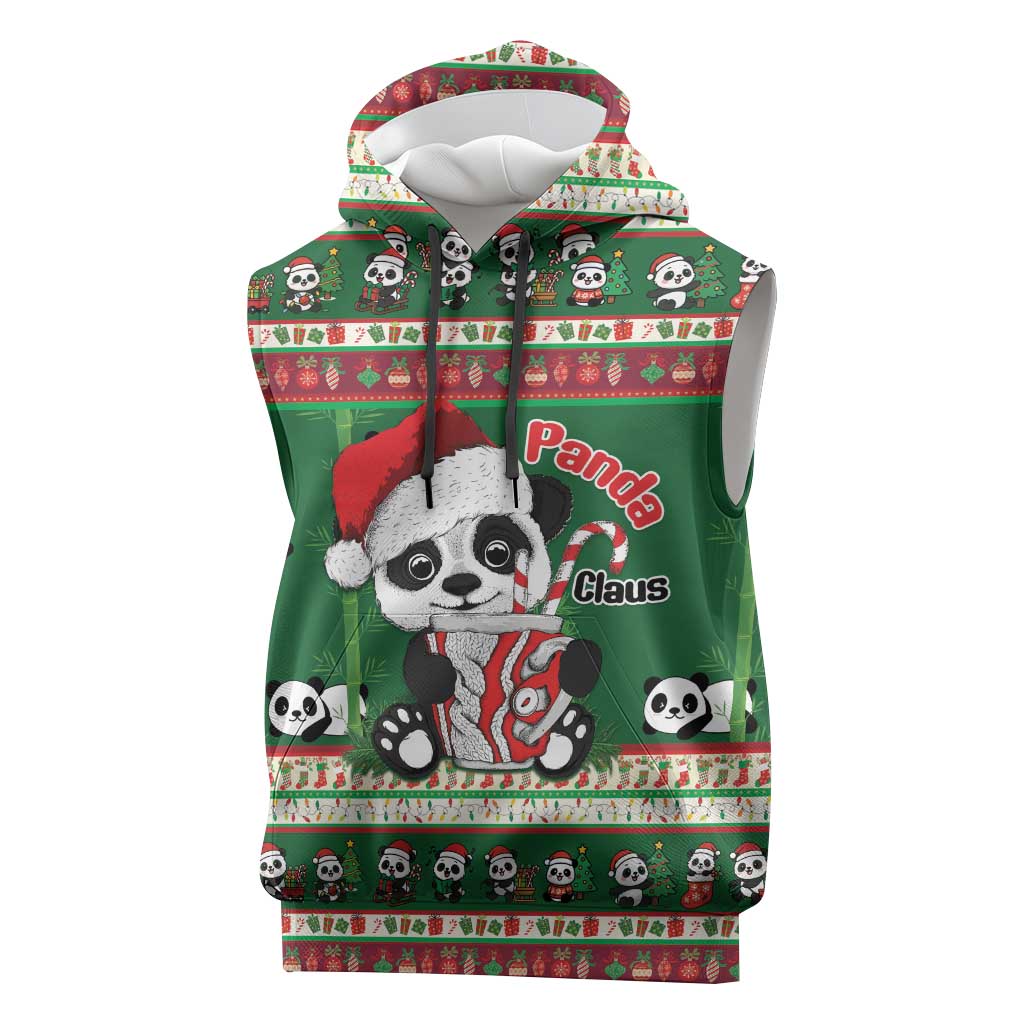 Cute Panda Claus Christmas Sleeveless Hoodie Panda Santa Claus - Wonder Print Shop
