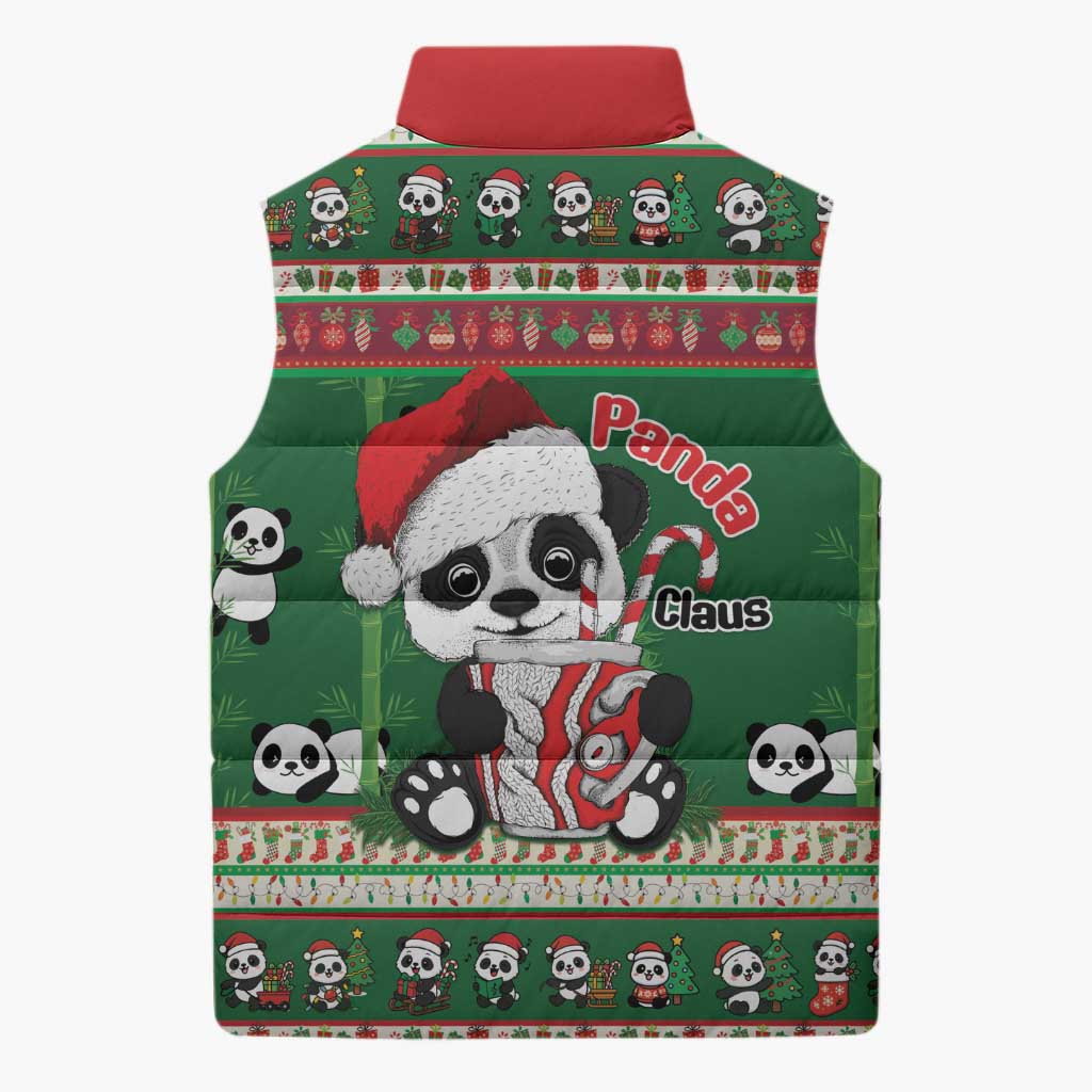 Cute Panda Claus Christmas Sleeveless Puffer Jacket Panda Santa Claus - Wonder Print Shop