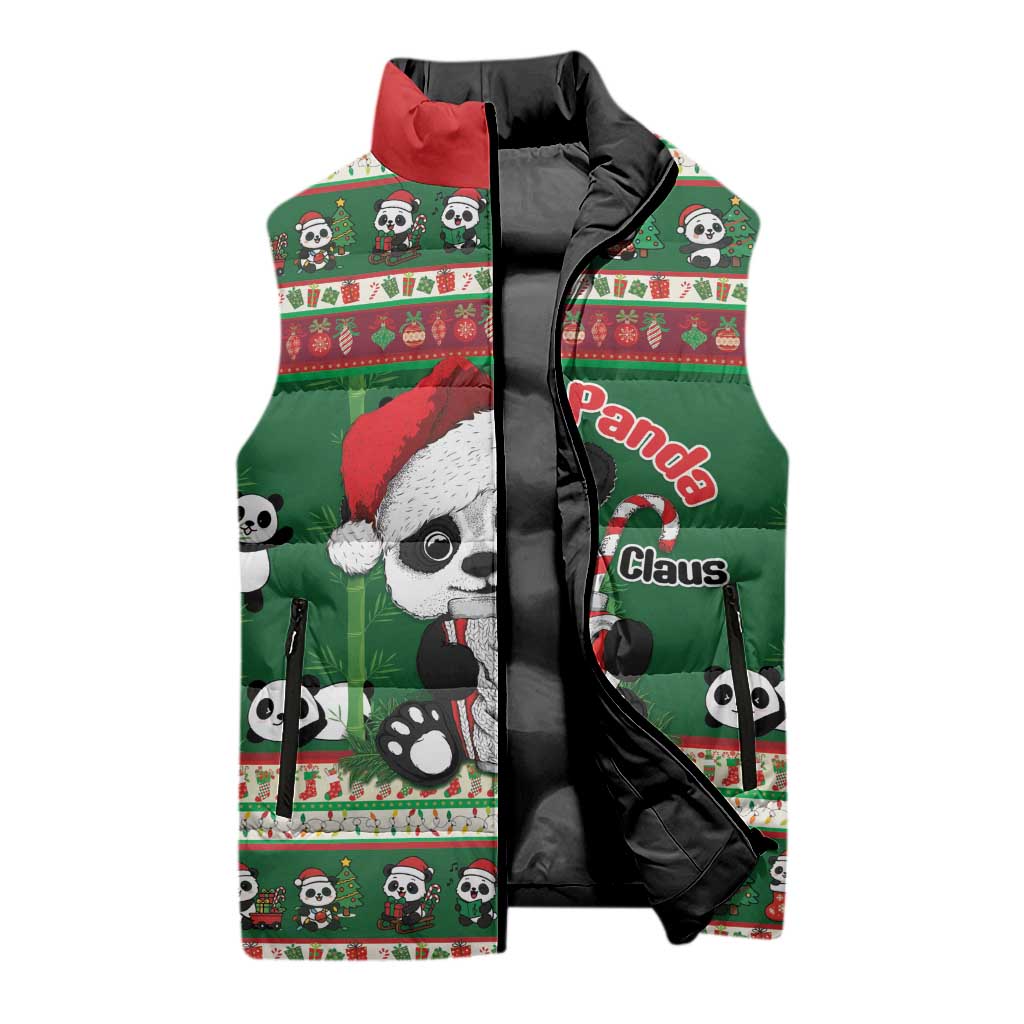 Cute Panda Claus Christmas Sleeveless Puffer Jacket Panda Santa Claus - Wonder Print Shop