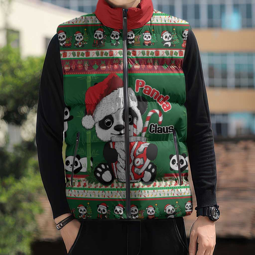 Cute Panda Claus Christmas Sleeveless Puffer Jacket Panda Santa Claus - Wonder Print Shop