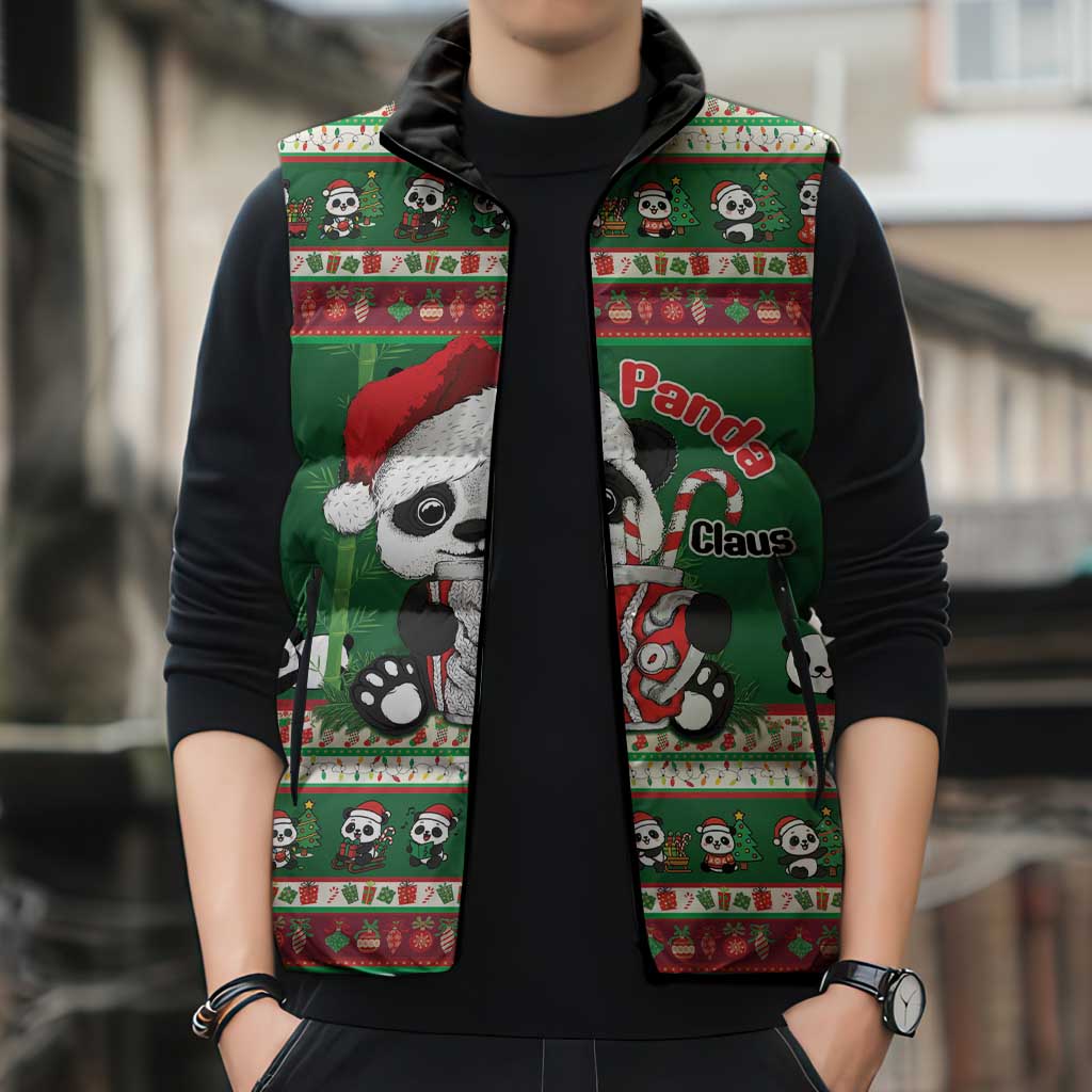Cute Panda Claus Christmas Sleeveless Puffer Jacket Panda Santa Claus - Wonder Print Shop