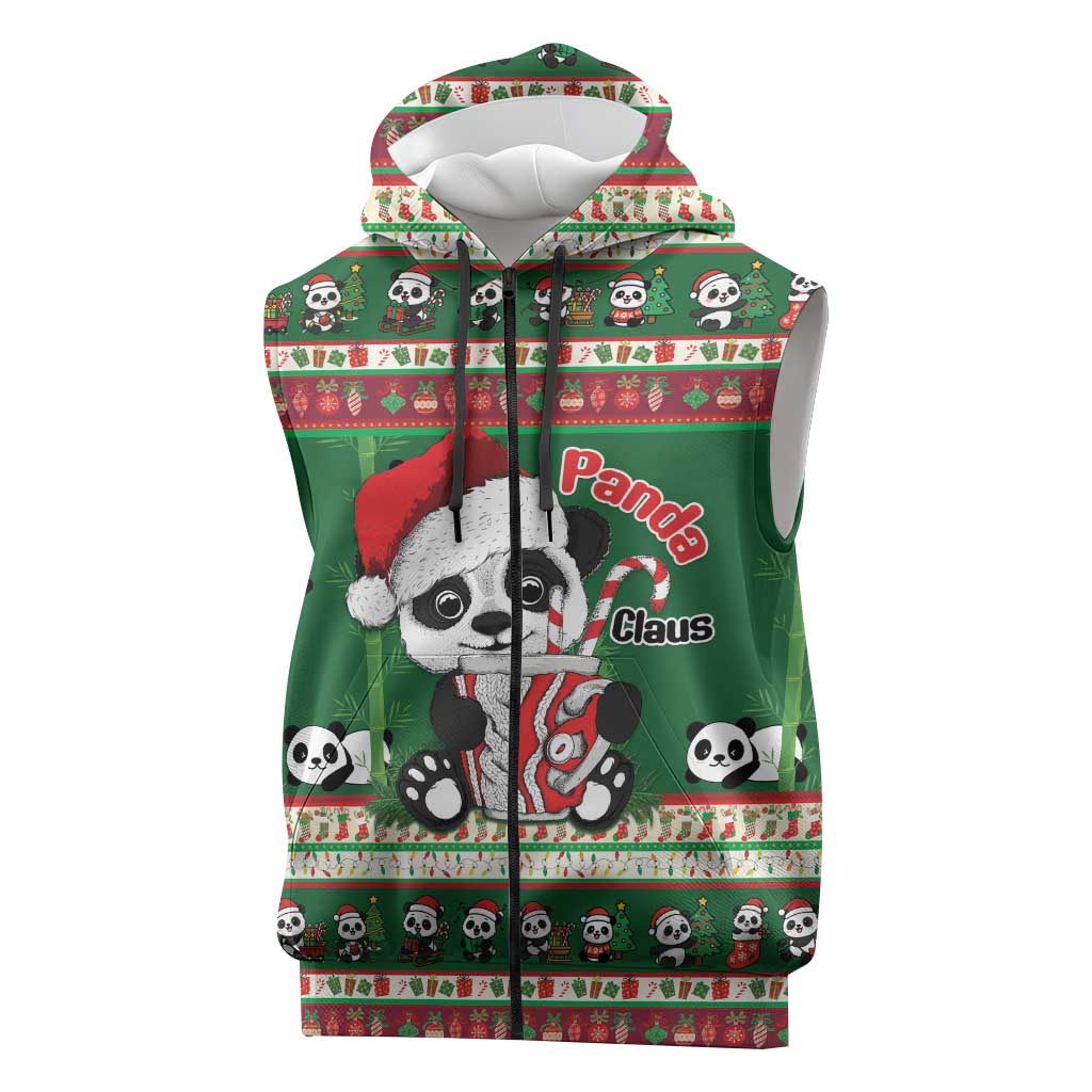 Cute Panda Claus Christmas Sleeveless Zip Hoodie Panda Santa Claus - Wonder Print Shop