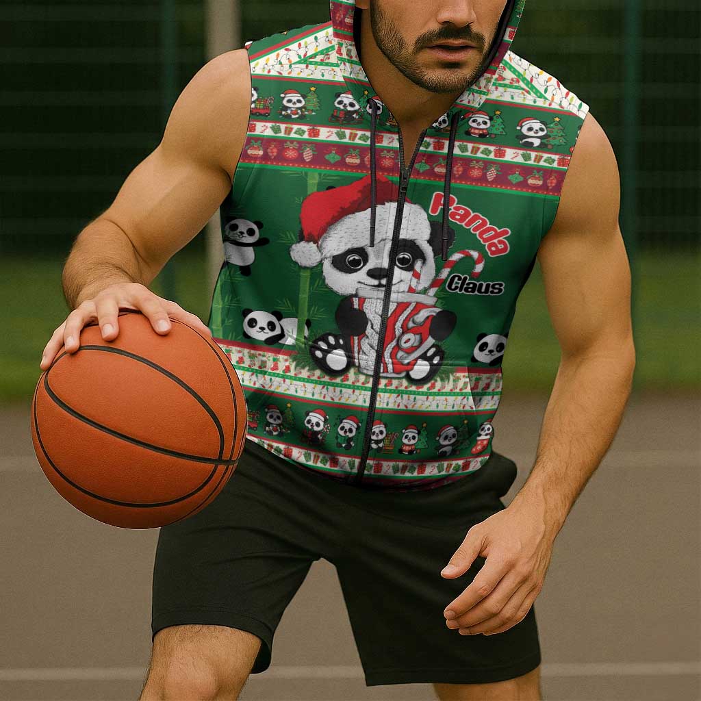 Cute Panda Claus Christmas Sleeveless Zip Hoodie Panda Santa Claus - Wonder Print Shop
