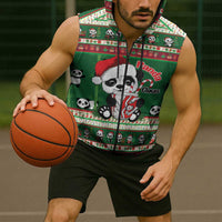 Cute Panda Claus Christmas Sleeveless Zip Hoodie Panda Santa Claus - Wonder Print Shop