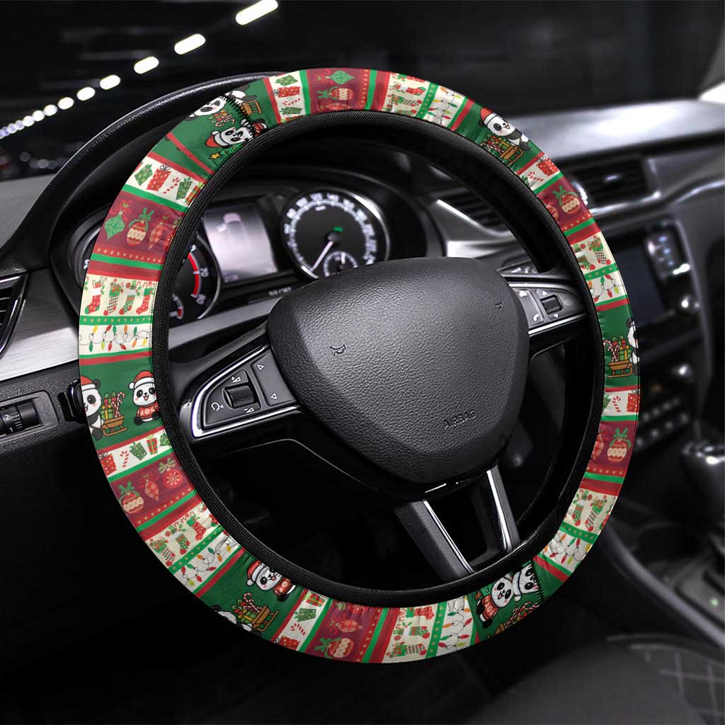 Cute Panda Claus Christmas Steering Wheel Cover Panda Santa Claus - Wonder Print Shop