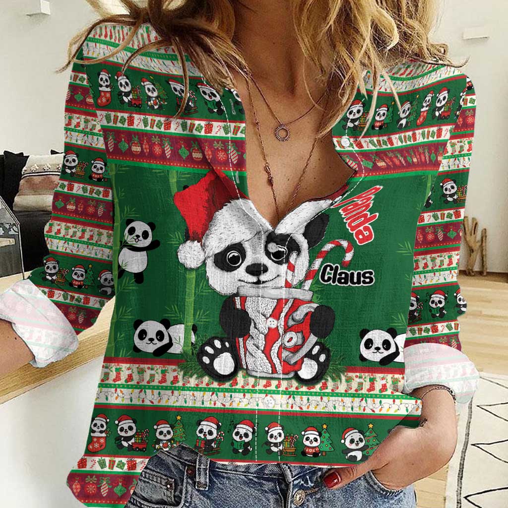 Cute Panda Claus Christmas Women Casual Shirt Panda Santa Claus - Wonder Print Shop