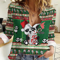 Cute Panda Claus Christmas Women Casual Shirt Panda Santa Claus - Wonder Print Shop