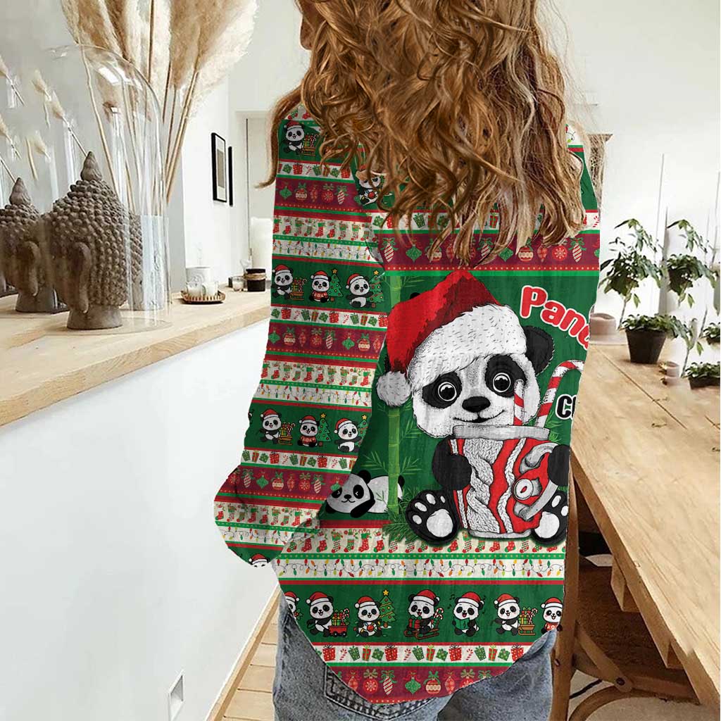 Cute Panda Claus Christmas Women Casual Shirt Panda Santa Claus - Wonder Print Shop