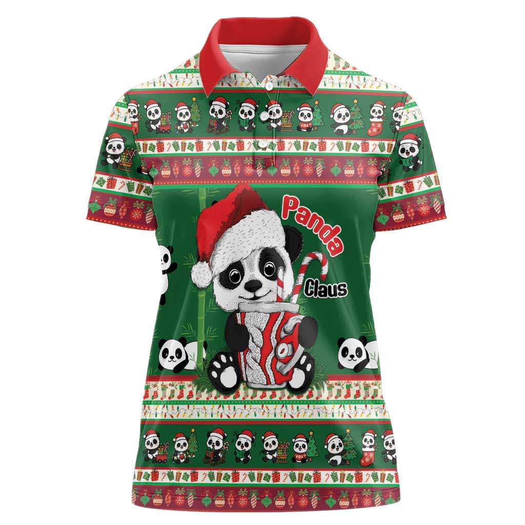 Cute Panda Claus Christmas Women Polo Shirt Panda Santa Claus - Wonder Print Shop