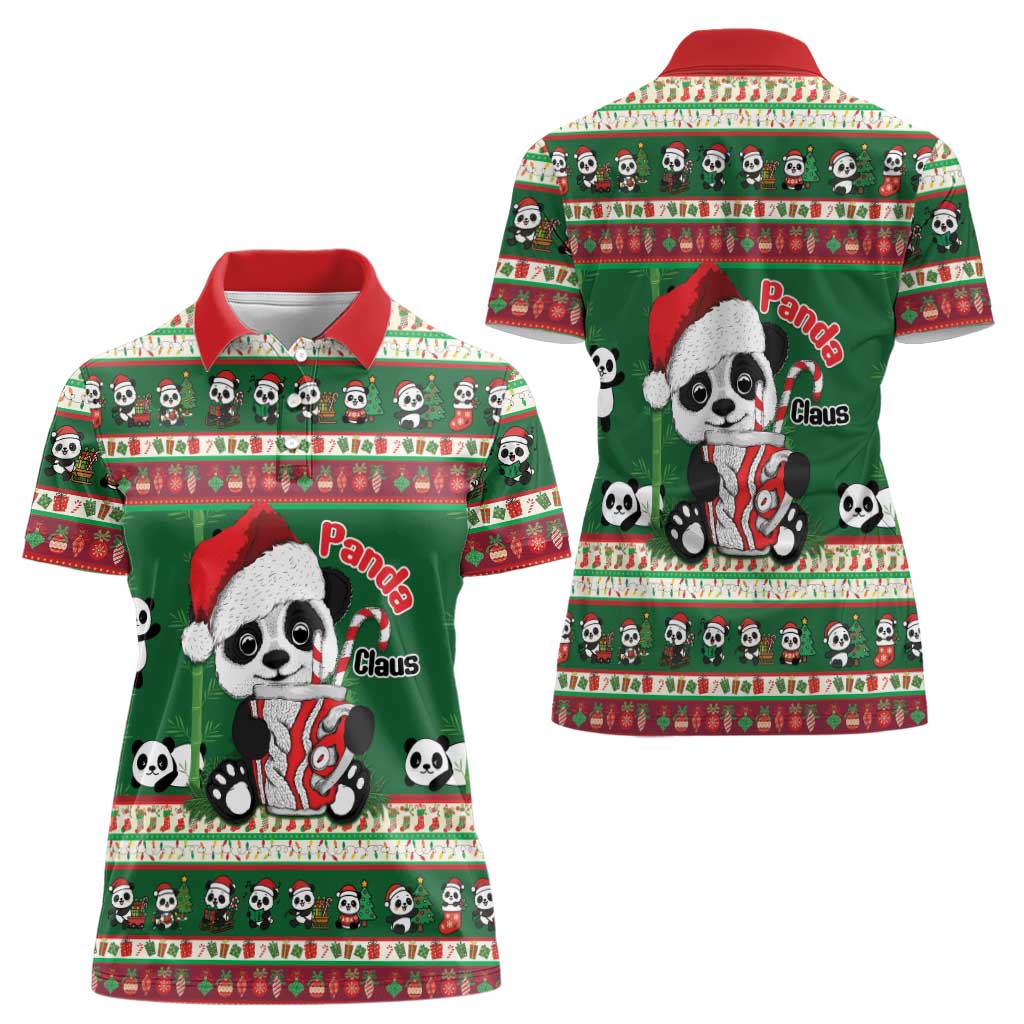 Cute Panda Claus Christmas Women Polo Shirt Panda Santa Claus - Wonder Print Shop