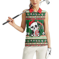 Cute Panda Claus Christmas Women Sleeveless Polo Shirt Panda Santa Claus - Wonder Print Shop