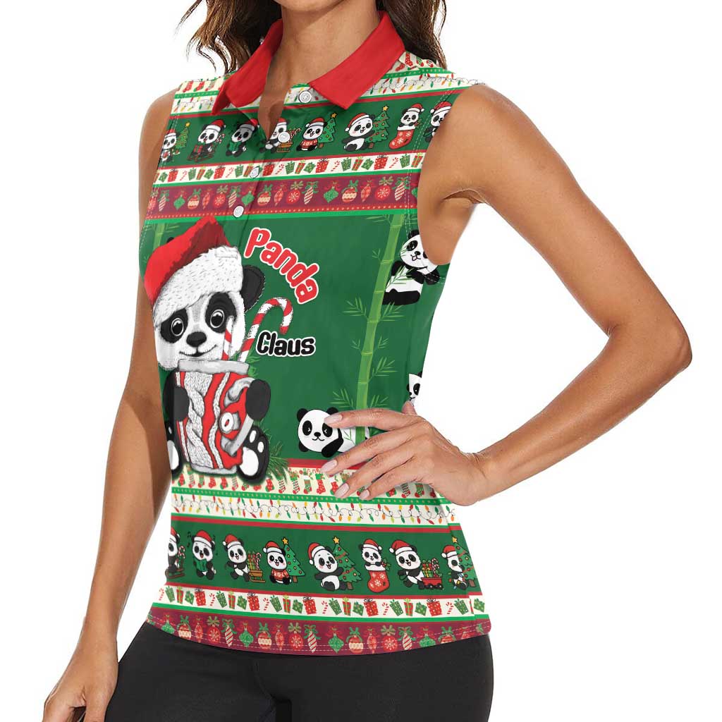 Cute Panda Claus Christmas Women Sleeveless Polo Shirt Panda Santa Claus - Wonder Print Shop