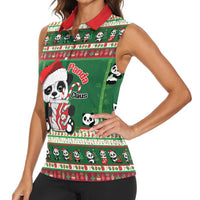 Cute Panda Claus Christmas Women Sleeveless Polo Shirt Panda Santa Claus - Wonder Print Shop
