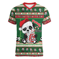 Cute Panda Claus Christmas Women V-Neck T-Shirt Panda Santa Claus - Wonder Print Shop