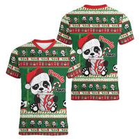 Cute Panda Claus Christmas Women V-Neck T-Shirt Panda Santa Claus - Wonder Print Shop