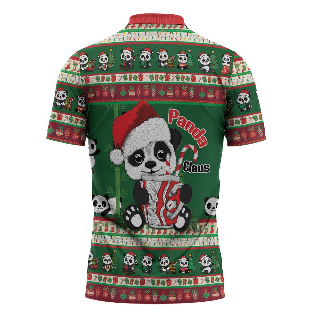 Cute Panda Claus Christmas Zipper Polo Shirt Panda Santa Claus - Wonder Print Shop