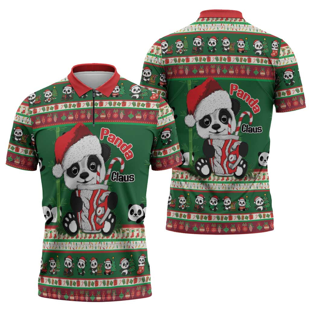 Cute Panda Claus Christmas Zipper Polo Shirt Panda Santa Claus - Wonder Print Shop