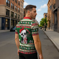Cute Panda Claus Christmas Zipper Polo Shirt Panda Santa Claus - Wonder Print Shop