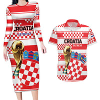 Custom World Football Croatia 2026 Couples Matching Long Sleeve Bodycon Dress and Hawaiian Shirt Vatreni Hrabar Broj - Wonder Print Shop