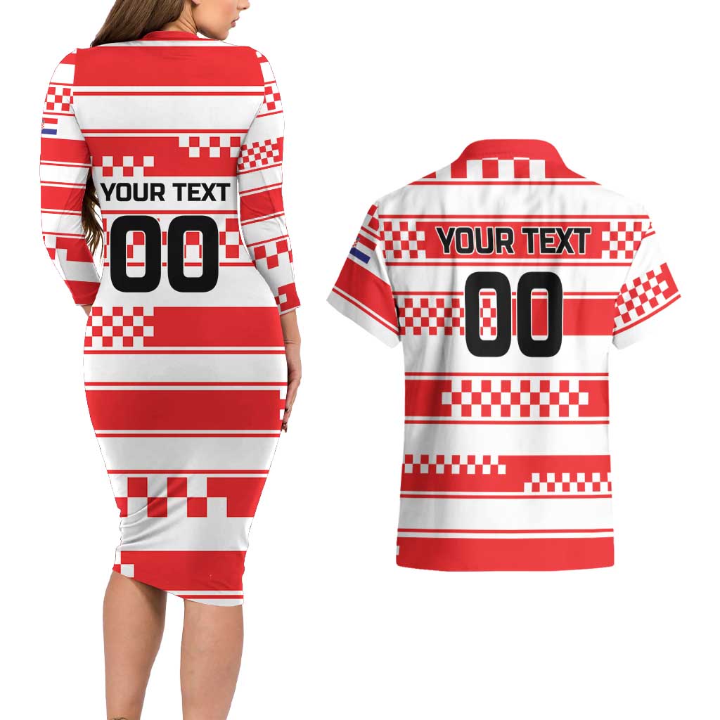 Custom World Football Croatia 2026 Couples Matching Long Sleeve Bodycon Dress and Hawaiian Shirt Vatreni Hrabar Broj - Wonder Print Shop