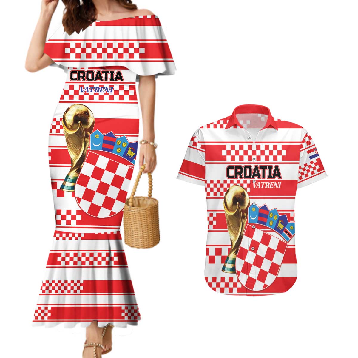 Custom World Football Croatia 2026 Couples Matching Mermaid Dress and Hawaiian Shirt Vatreni Hrabar Broj - Wonder Print Shop
