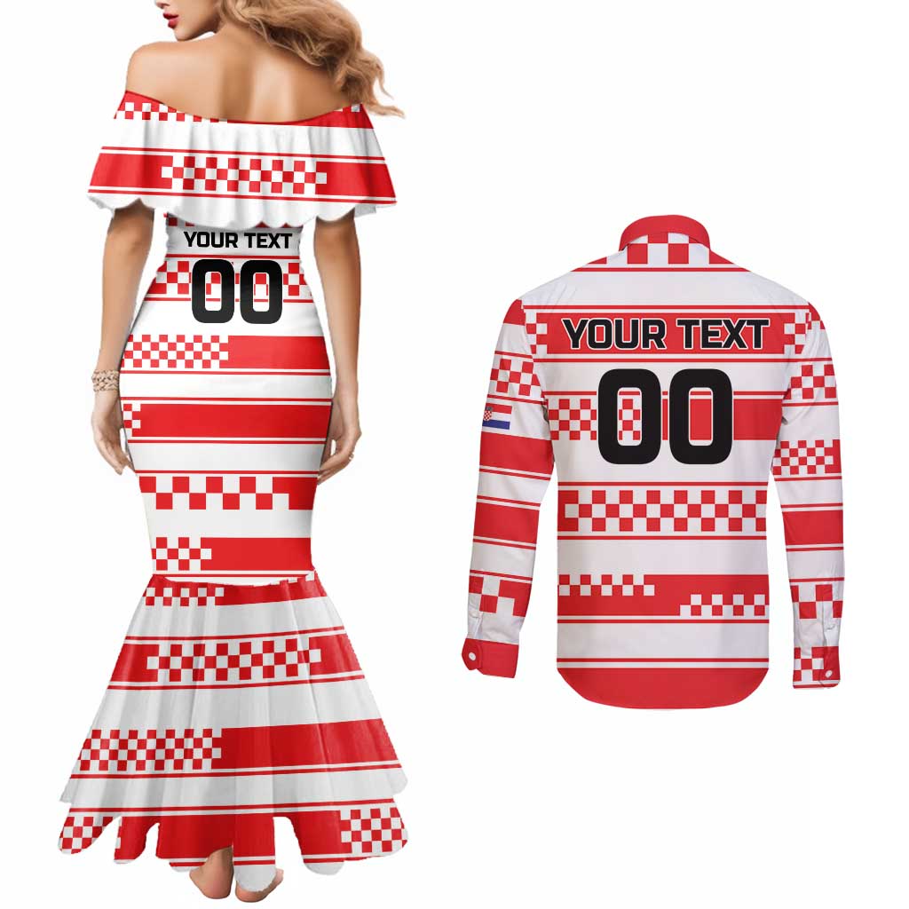 Custom World Football Croatia 2026 Couples Matching Mermaid Dress and Long Sleeve Button Shirt Vatreni Hrabar Broj - Wonder Print Shop