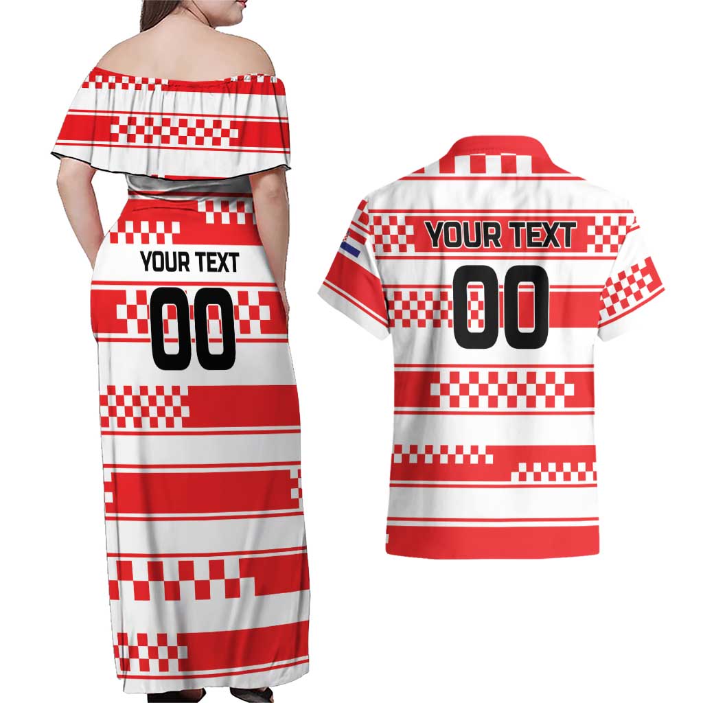 Custom World Football Croatia 2026 Couples Matching Off Shoulder Maxi Dress and Hawaiian Shirt Vatreni Hrabar Broj - Wonder Print Shop
