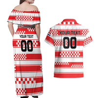Custom World Football Croatia 2026 Couples Matching Off Shoulder Maxi Dress and Hawaiian Shirt Vatreni Hrabar Broj - Wonder Print Shop