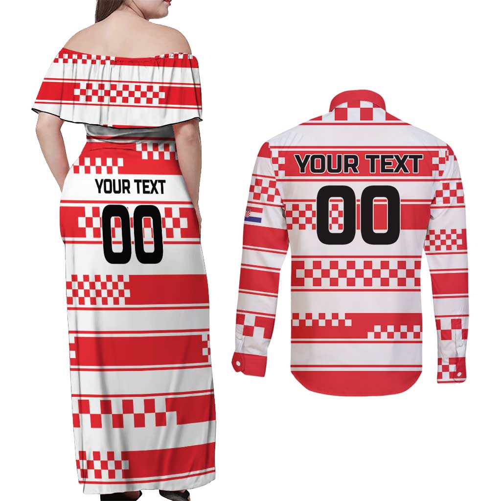 Custom World Football Croatia 2026 Couples Matching Off Shoulder Maxi Dress and Long Sleeve Button Shirt Vatreni Hrabar Broj - Wonder Print Shop
