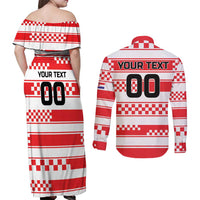 Custom World Football Croatia 2026 Couples Matching Off Shoulder Maxi Dress and Long Sleeve Button Shirt Vatreni Hrabar Broj - Wonder Print Shop