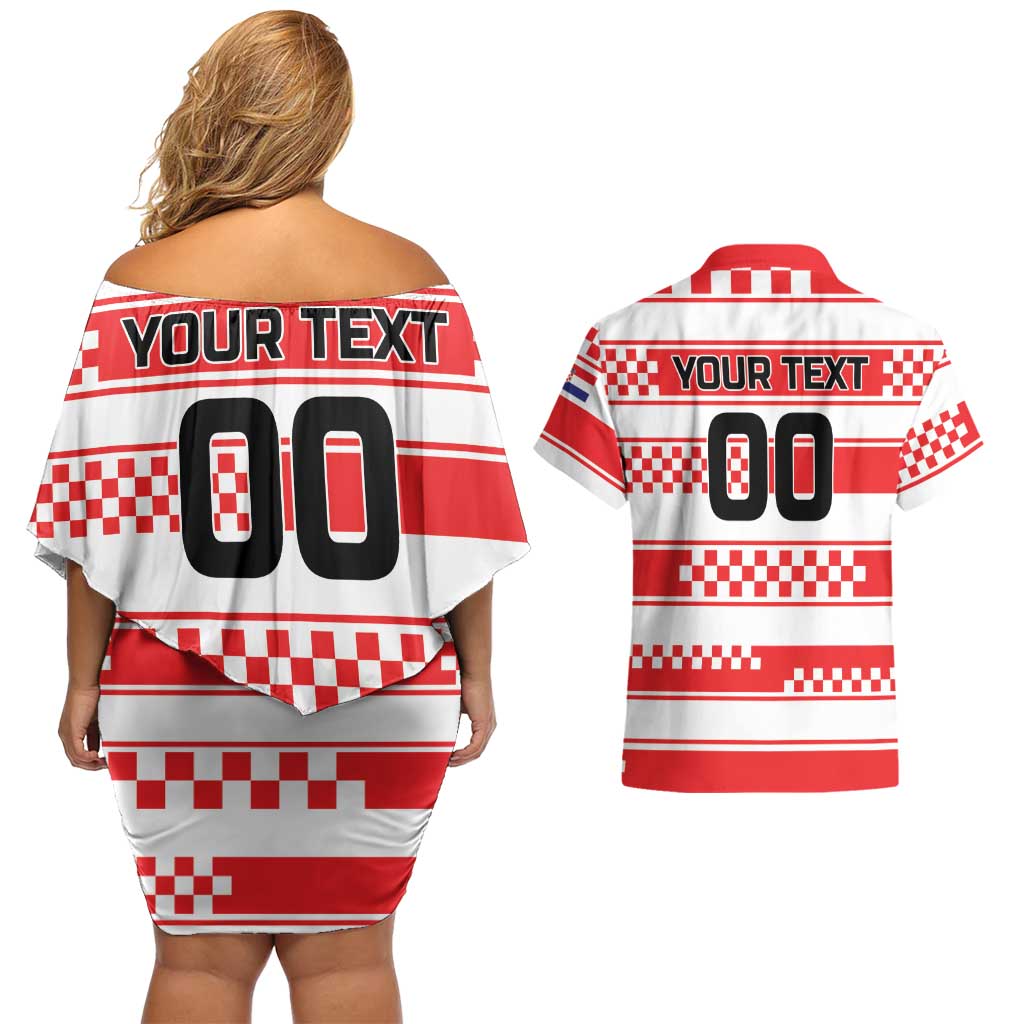 Custom World Football Croatia 2026 Couples Matching Off Shoulder Short Dress and Hawaiian Shirt Vatreni Hrabar Broj - Wonder Print Shop