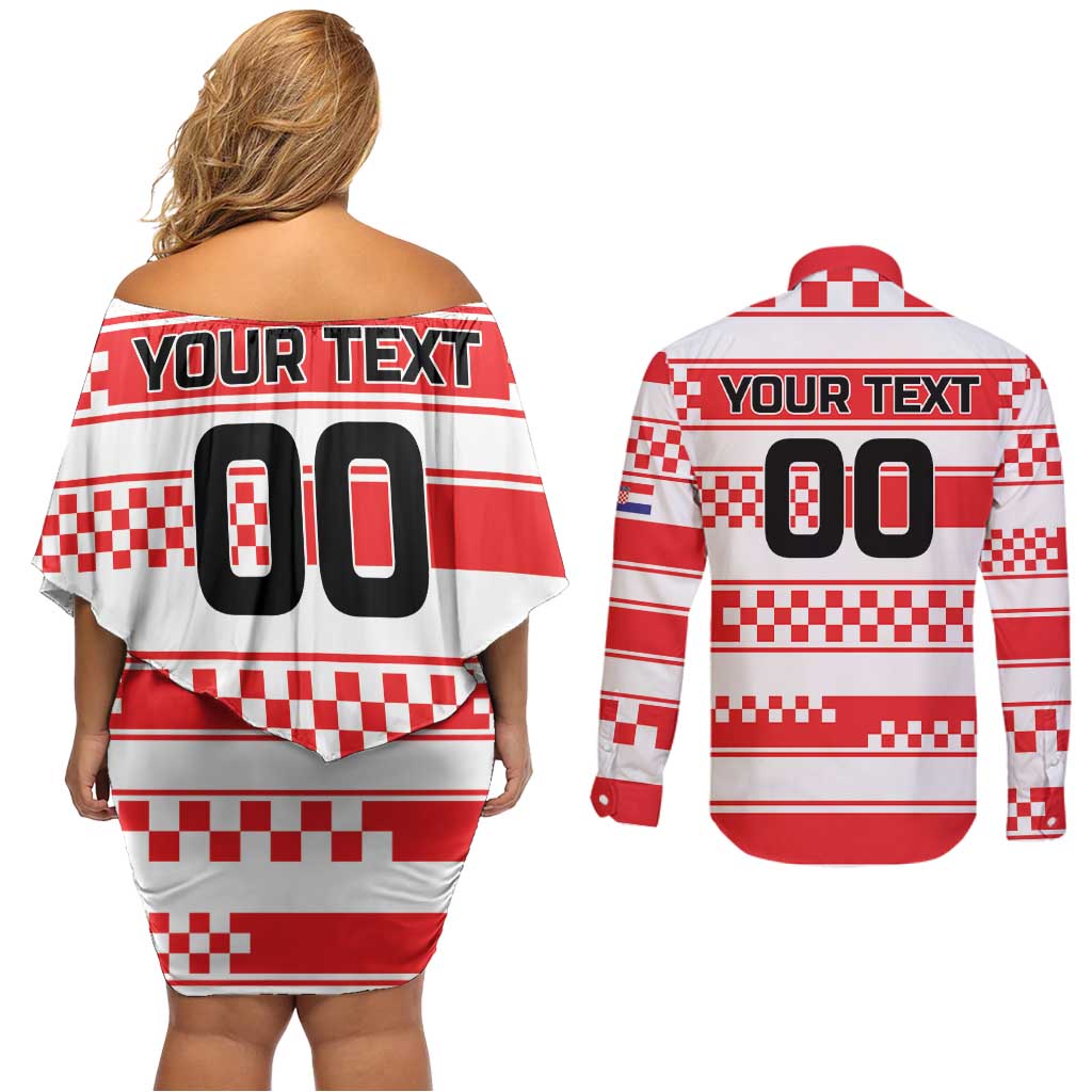 Custom World Football Croatia 2026 Couples Matching Off Shoulder Short Dress and Long Sleeve Button Shirt Vatreni Hrabar Broj - Wonder Print Shop