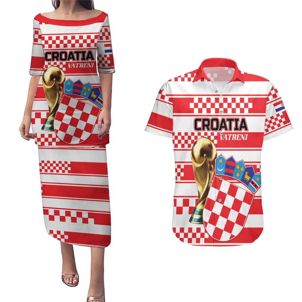 Custom World Football Croatia 2026 Couples Matching Puletasi and Hawaiian Shirt Vatreni Hrabar Broj - Wonder Print Shop