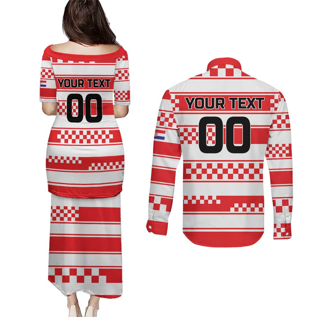 Custom World Football Croatia 2026 Couples Matching Puletasi and Long Sleeve Button Shirt Vatreni Hrabar Broj - Wonder Print Shop