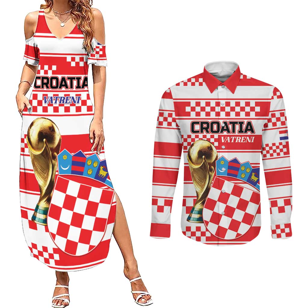Custom World Football Croatia 2026 Couples Matching Summer Maxi Dress and Long Sleeve Button Shirt Vatreni Hrabar Broj - Wonder Print Shop
