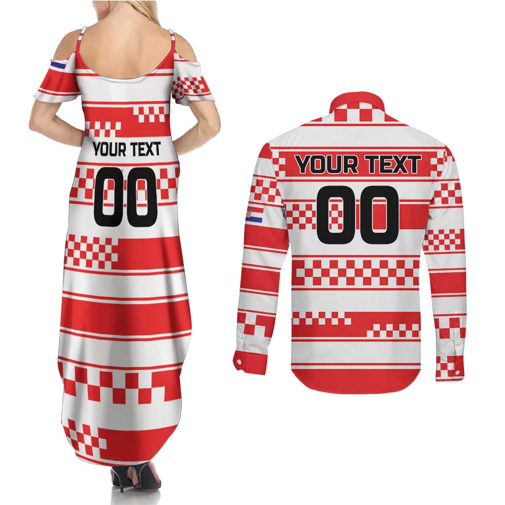 Custom World Football Croatia 2026 Couples Matching Summer Maxi Dress and Long Sleeve Button Shirt Vatreni Hrabar Broj - Wonder Print Shop