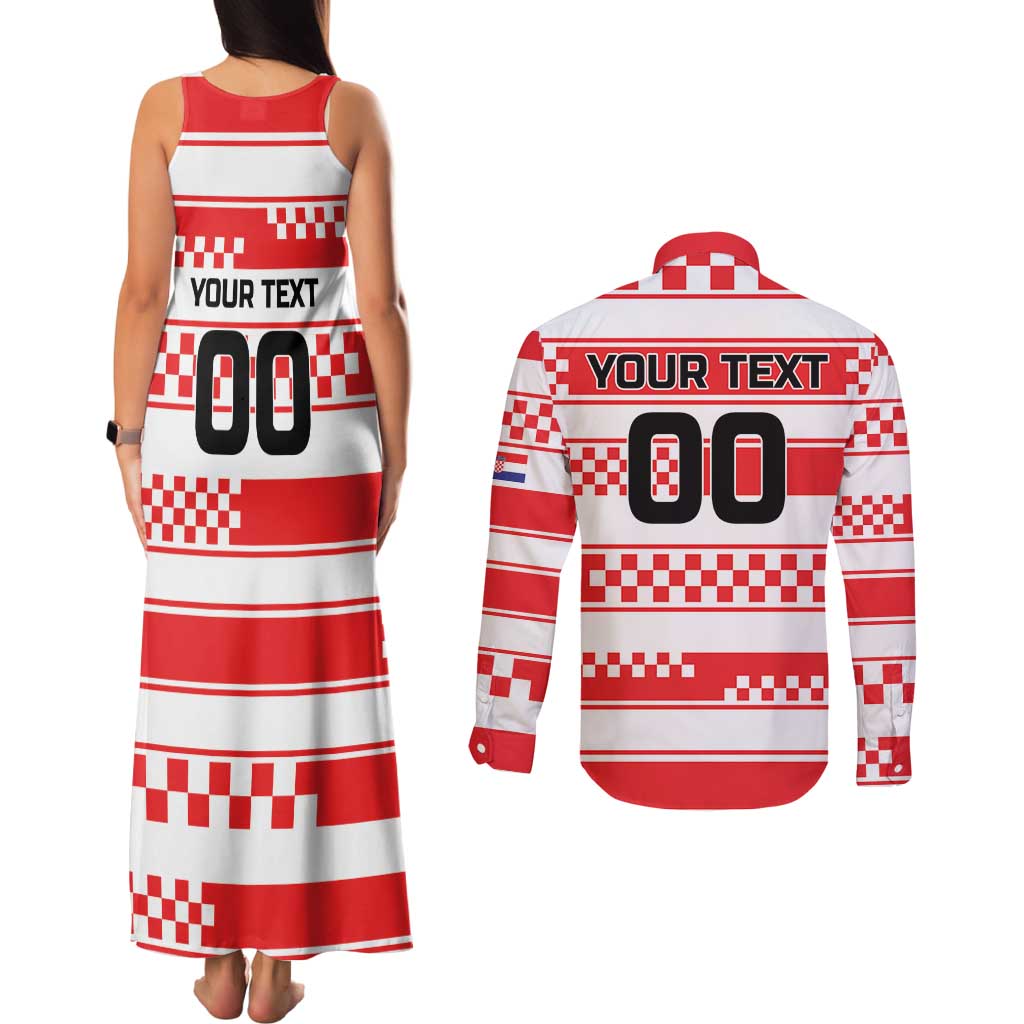 Custom World Football Croatia 2026 Couples Matching Tank Maxi Dress and Long Sleeve Button Shirt Vatreni Hrabar Broj - Wonder Print Shop