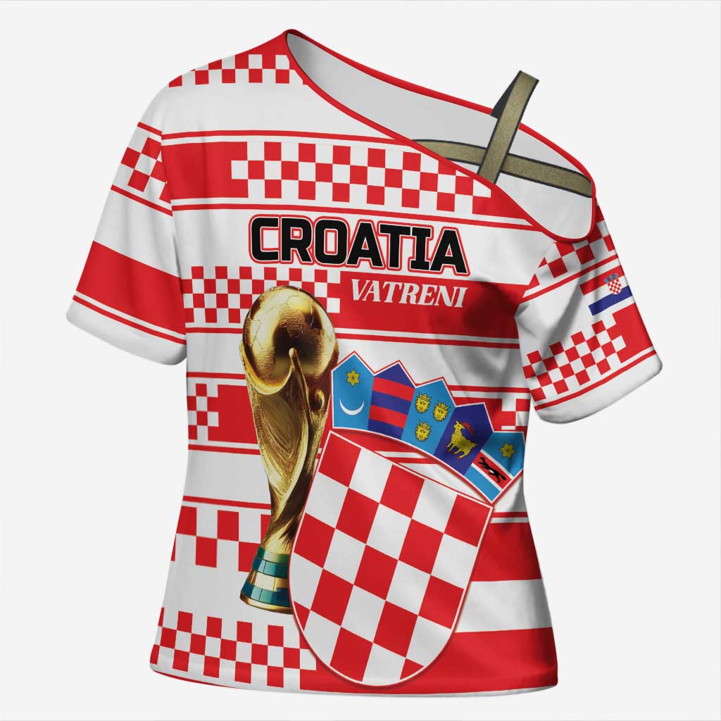 Custom World Football Croatia 2026 Cross Shoulder Shirt Vatreni Hrabar Broj - Wonder Print Shop