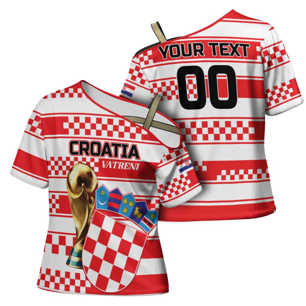 Custom World Football Croatia 2026 Cross Shoulder Shirt Vatreni Hrabar Broj - Wonder Print Shop