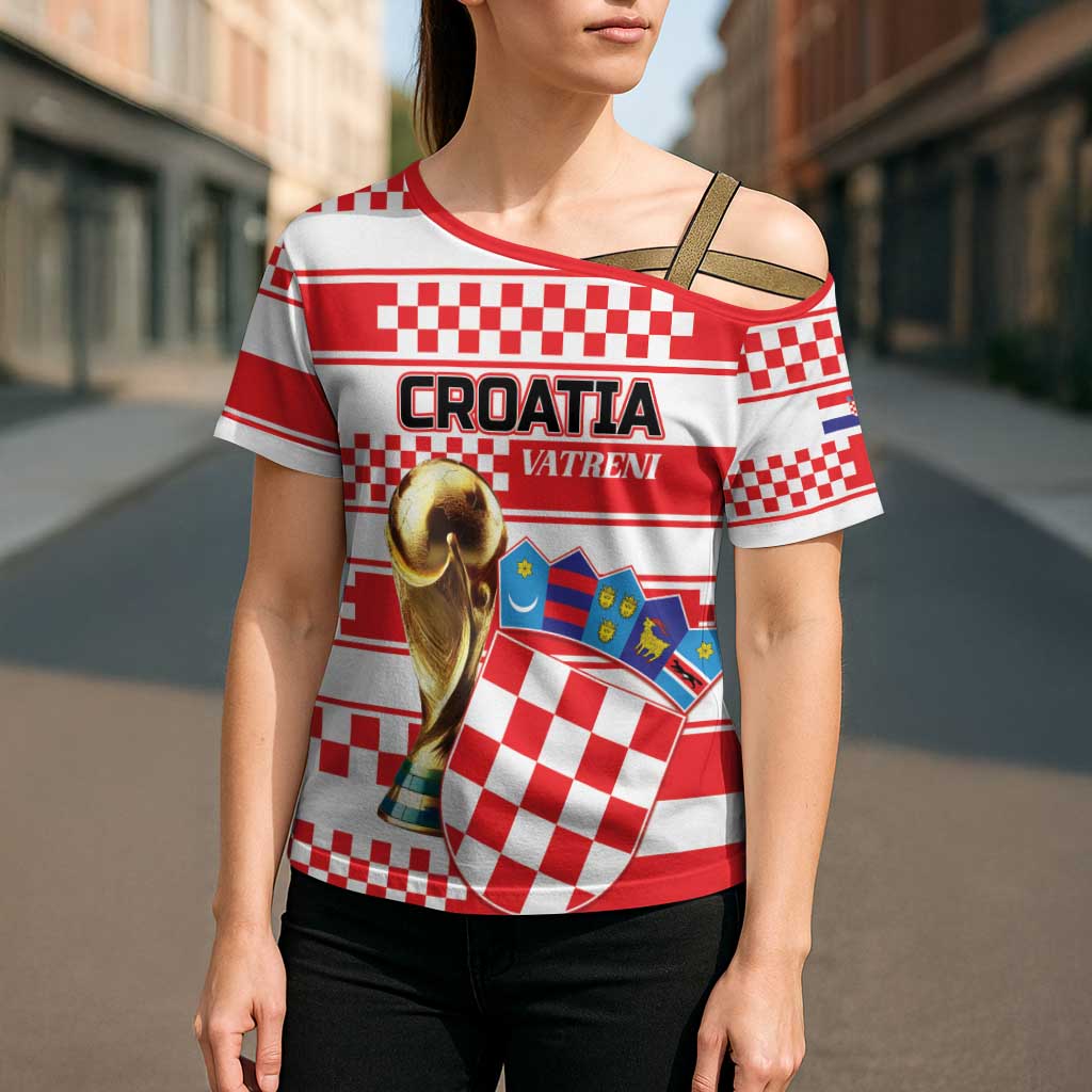Custom World Football Croatia 2026 Cross Shoulder Shirt Vatreni Hrabar Broj - Wonder Print Shop