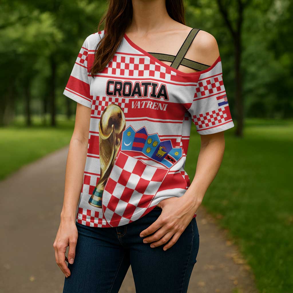 Custom World Football Croatia 2026 Cross Shoulder Shirt Vatreni Hrabar Broj - Wonder Print Shop