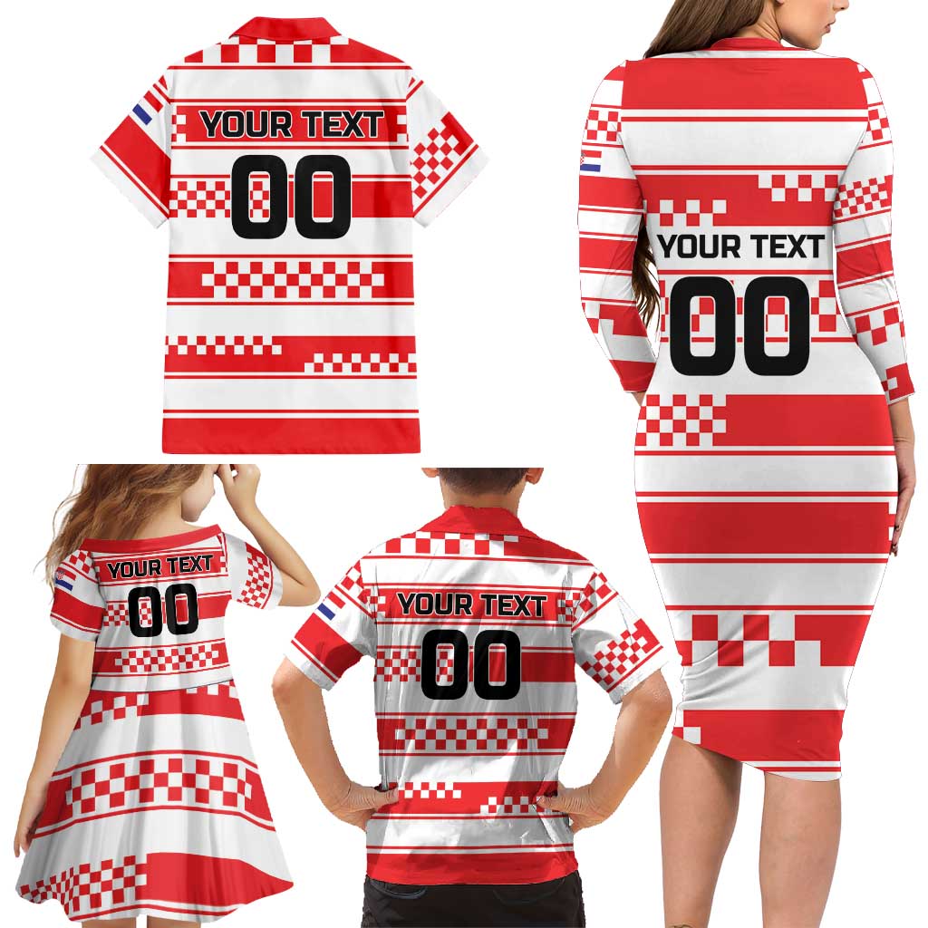 Custom World Football Croatia 2026 Family Matching Long Sleeve Bodycon Dress and Hawaiian Shirt Vatreni Hrabar Broj - Wonder Print Shop