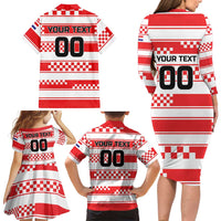Custom World Football Croatia 2026 Family Matching Long Sleeve Bodycon Dress and Hawaiian Shirt Vatreni Hrabar Broj - Wonder Print Shop