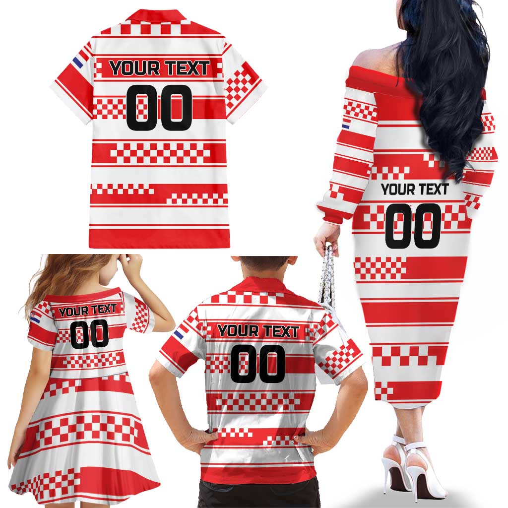 Custom World Football Croatia 2026 Family Matching Off The Shoulder Long Sleeve Dress and Hawaiian Shirt Vatreni Hrabar Broj - Wonder Print Shop
