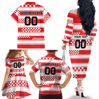 Custom World Football Croatia 2026 Family Matching Off The Shoulder Long Sleeve Dress and Hawaiian Shirt Vatreni Hrabar Broj - Wonder Print Shop