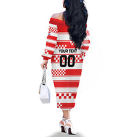 Custom World Football Croatia 2026 Family Matching Off The Shoulder Long Sleeve Dress and Hawaiian Shirt Vatreni Hrabar Broj - Wonder Print Shop