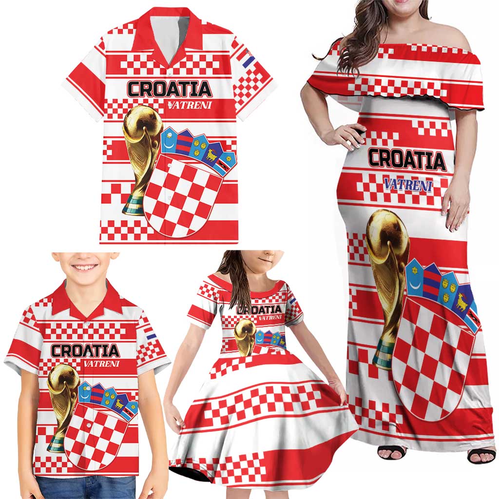 Custom World Football Croatia 2026 Family Matching Off Shoulder Maxi Dress and Hawaiian Shirt Vatreni Hrabar Broj - Wonder Print Shop