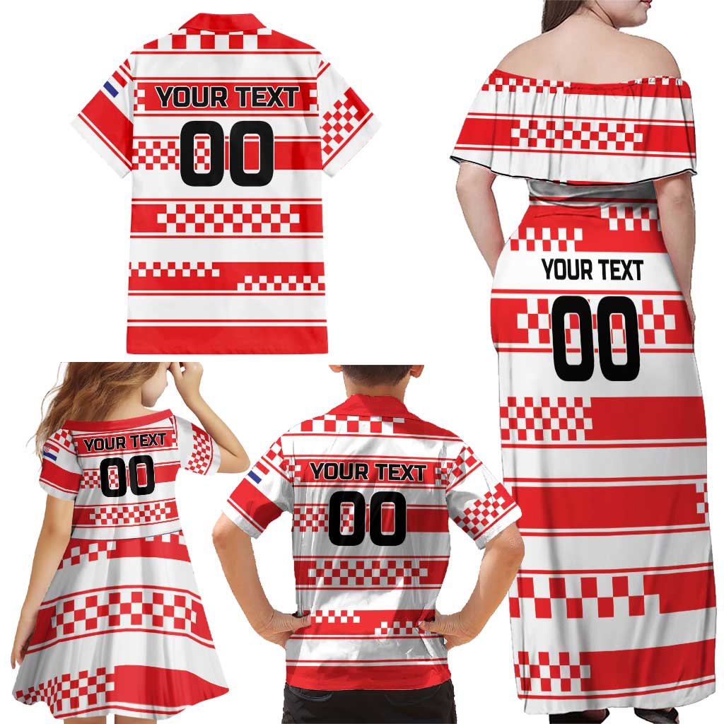 Custom World Football Croatia 2026 Family Matching Off Shoulder Maxi Dress and Hawaiian Shirt Vatreni Hrabar Broj - Wonder Print Shop